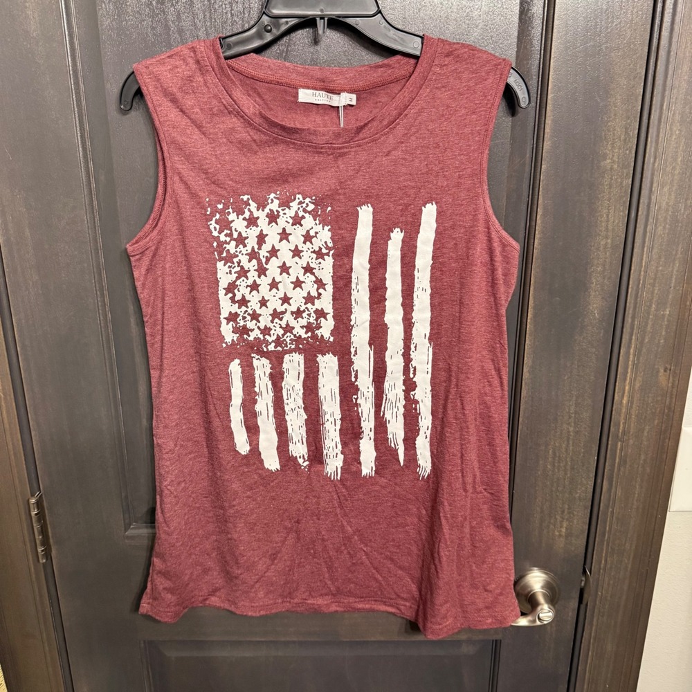 Haute Edition Womens‎ American Flag Graphic Tank Top Burgundy Red Size M NEW